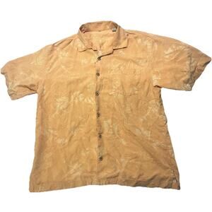 TOMMY BAHAMA Camp Shirt Silk Men L Floral Hibiscus Palm Leaves Short Sleeve